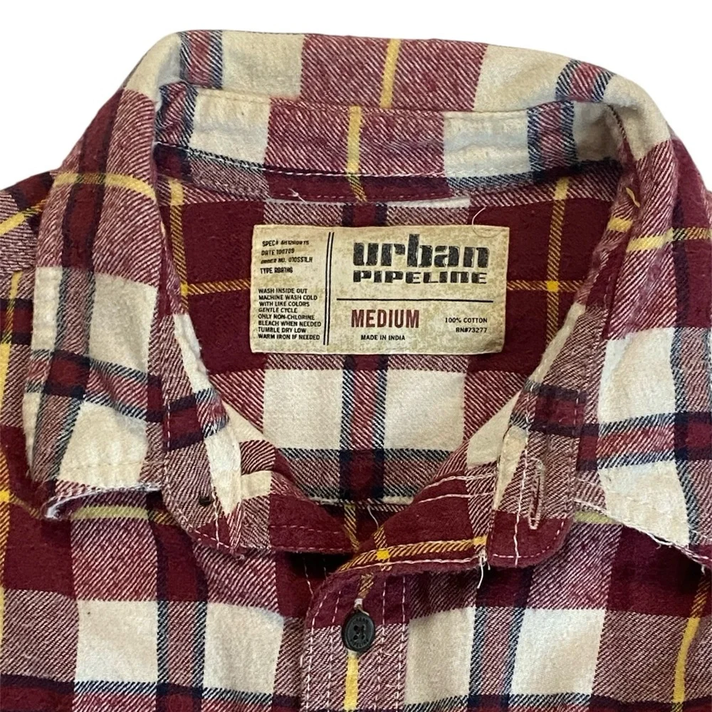 Urban Pipeline Men’s Red Yellow White Plaid Flannel Shirt Sz M‎ - Picture 3 of 7